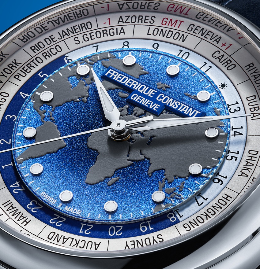 Nowy model zegarka Frederique Constant Classics Worldtimer Manufacture z mapą świata