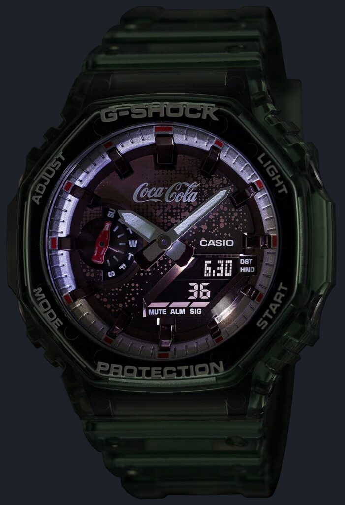 podświetlana tarcza w zegarku casio  G-Shock GA-2100CC