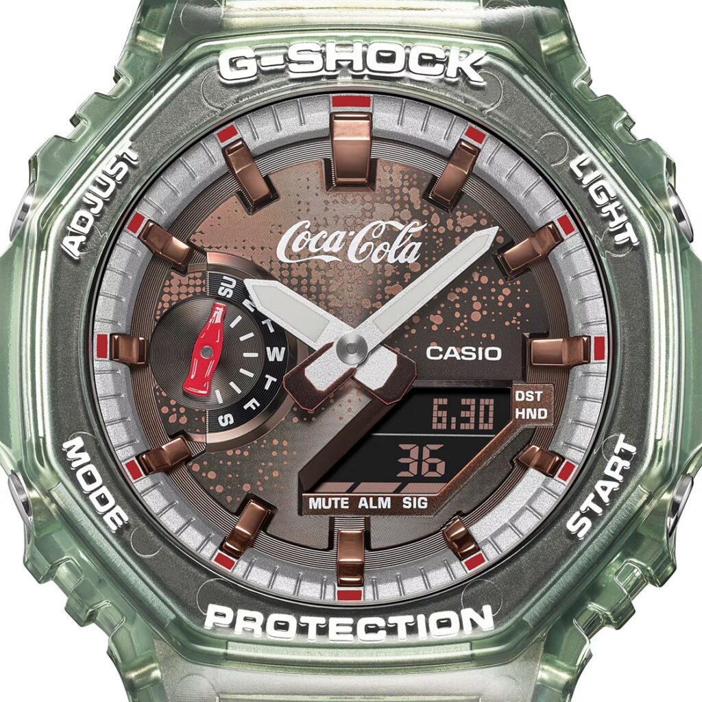Ośmiokątna tarcza G-Shock GA-2100CC w kolorze kultowej szklanej butelki.