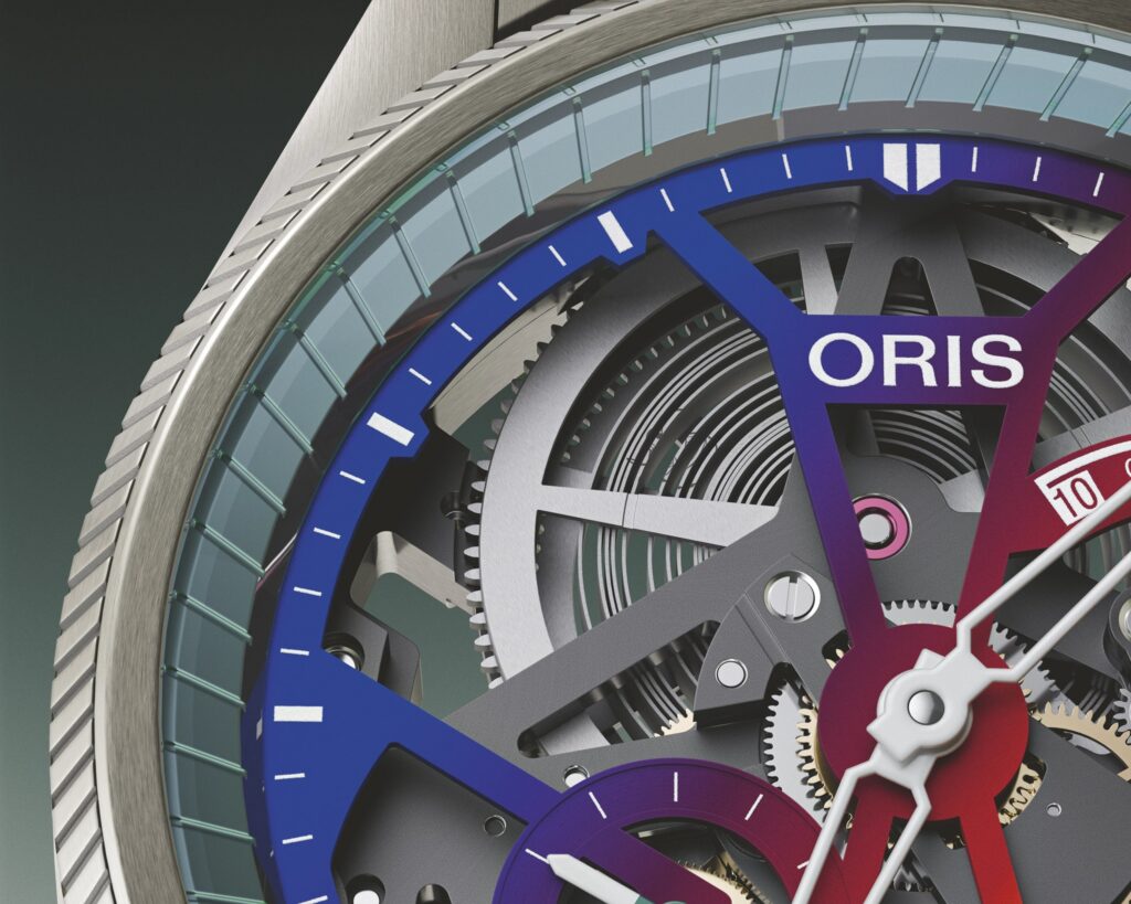Grawerunek z twarzą Wielkiego Gonzo na sprężynie mechanizmu Oris Calibre 115
